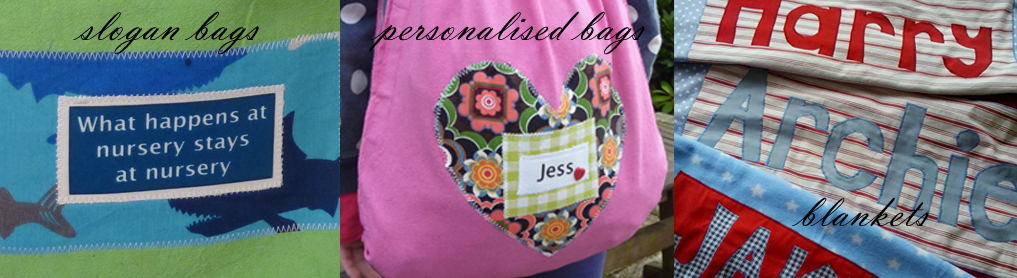 A range of unique t-shirts + baby vests made to specification using appliqué, hand sewn + transfer techniques as well as cute drawstring appliqué bags that (like the t-shirts and vests) can be personalised with your child's name. Baby fleece blankets, patchwork quilts and individual greeting cards are also available to buy on the website